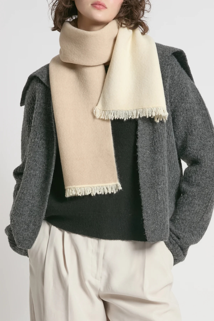 Wool Blend Reversible Scarf- ivory
