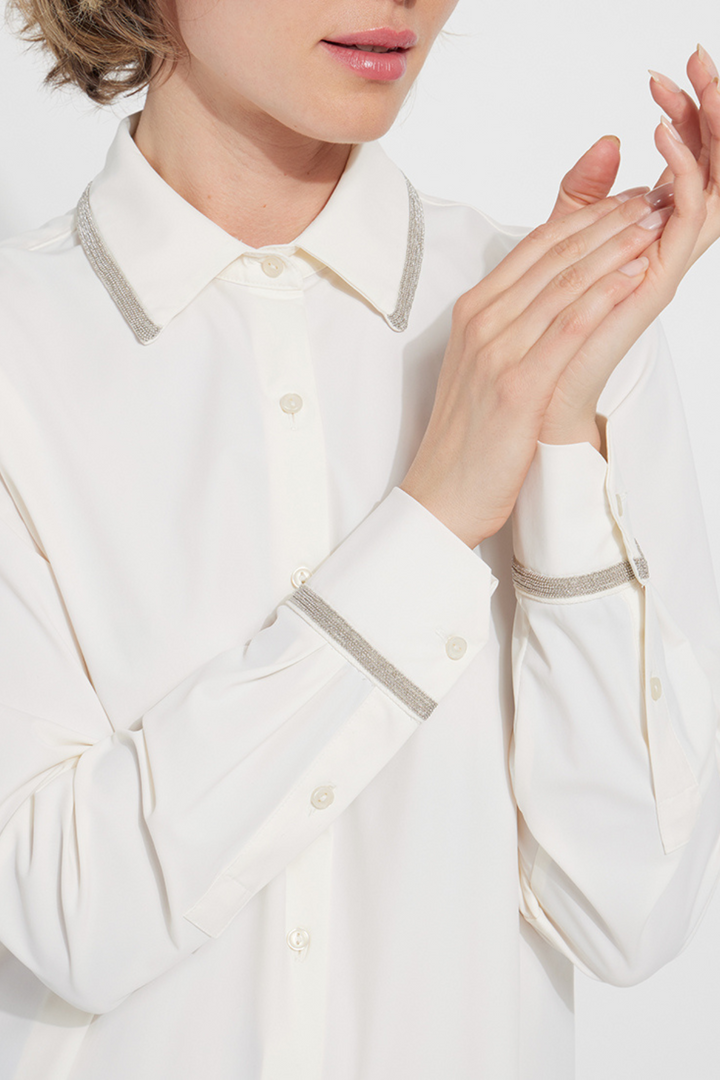 LYSSE | Stasia Micro Beaded Shirt- White