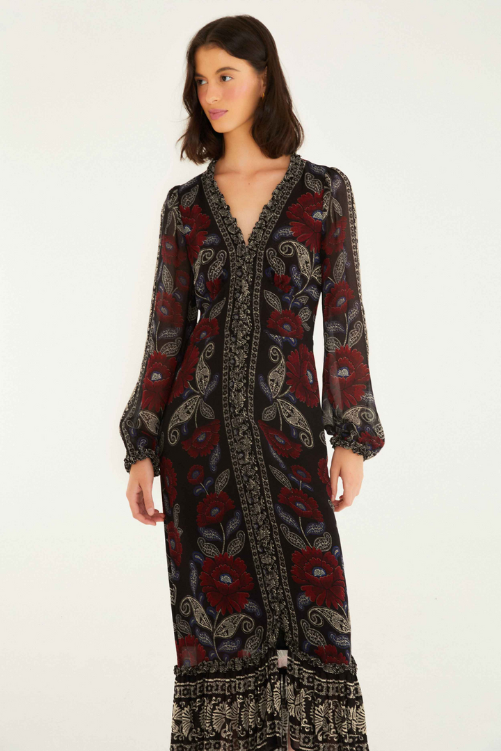 FARM RIO | VALENTINA BLACK MIDI DRESS
