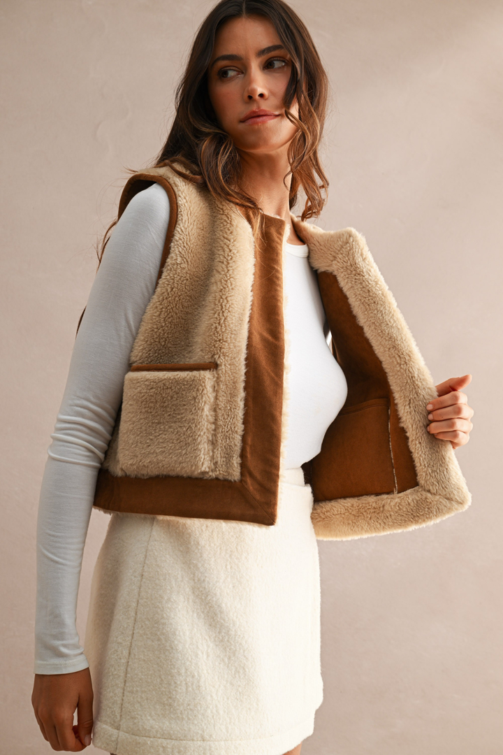 Round Neck Open Front Vest