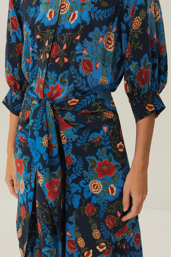FARM RIO | ARABESQUE BLUE MIDI DRESS