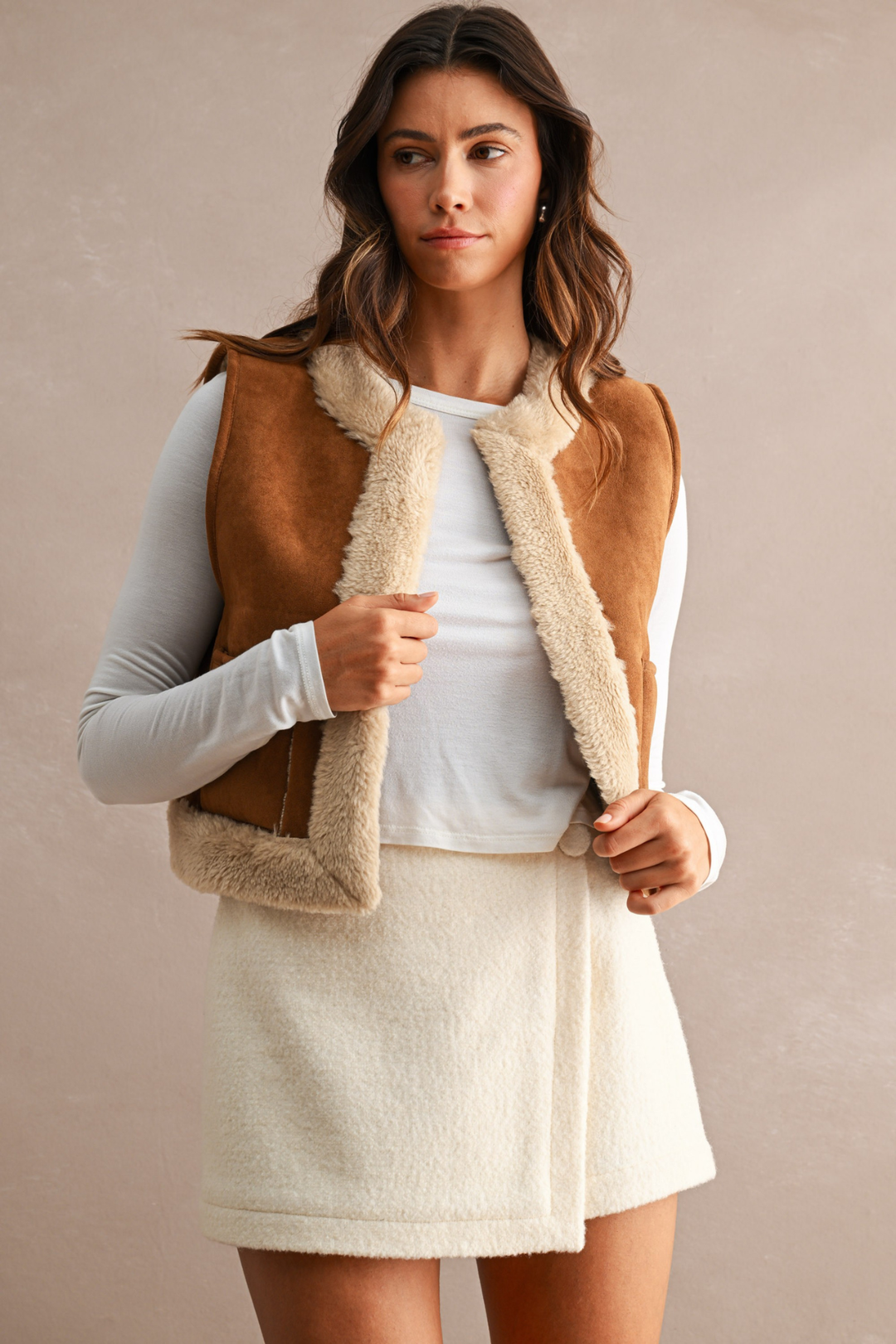 Round Neck Open Front Vest