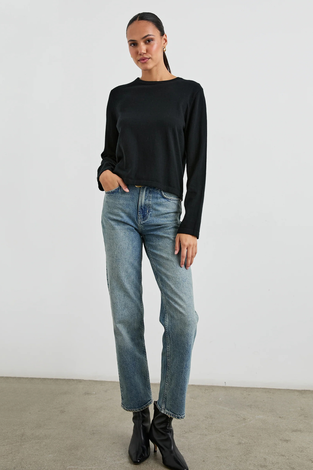 COTTON CASHMERE LS TEE- BLACK