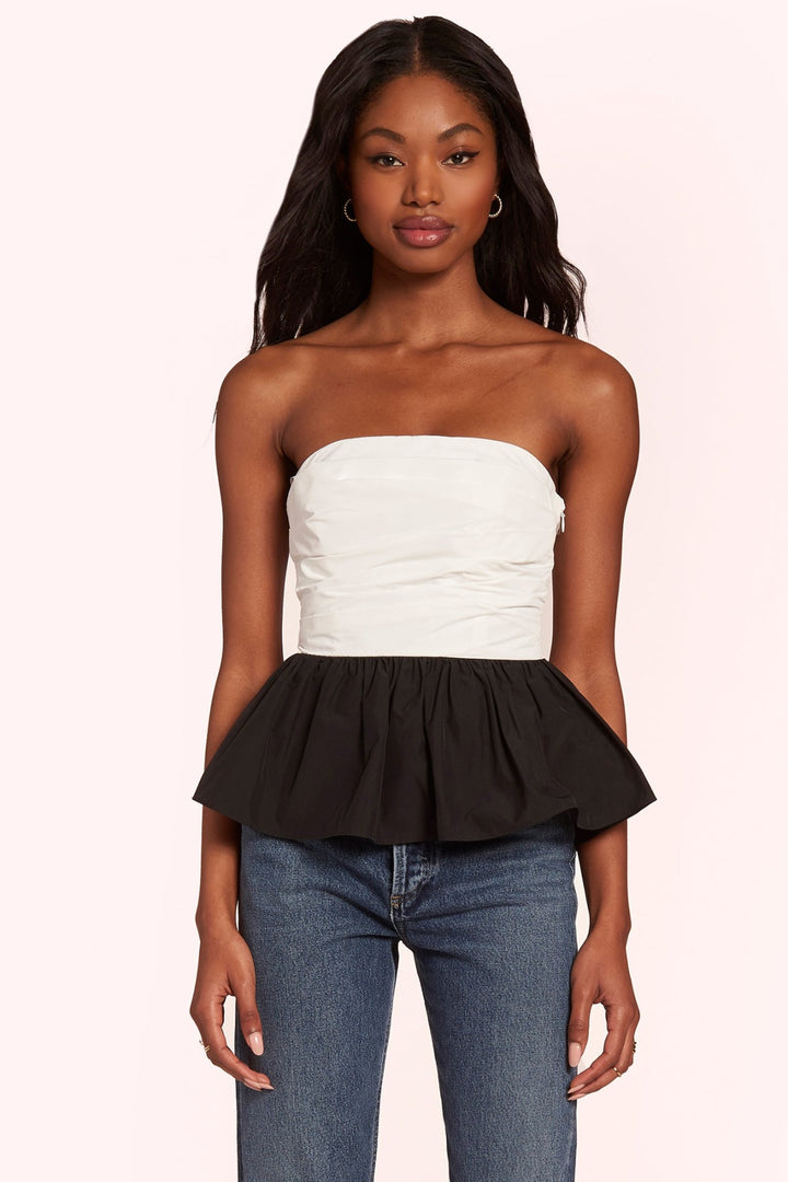 Strapless lace up peplum top