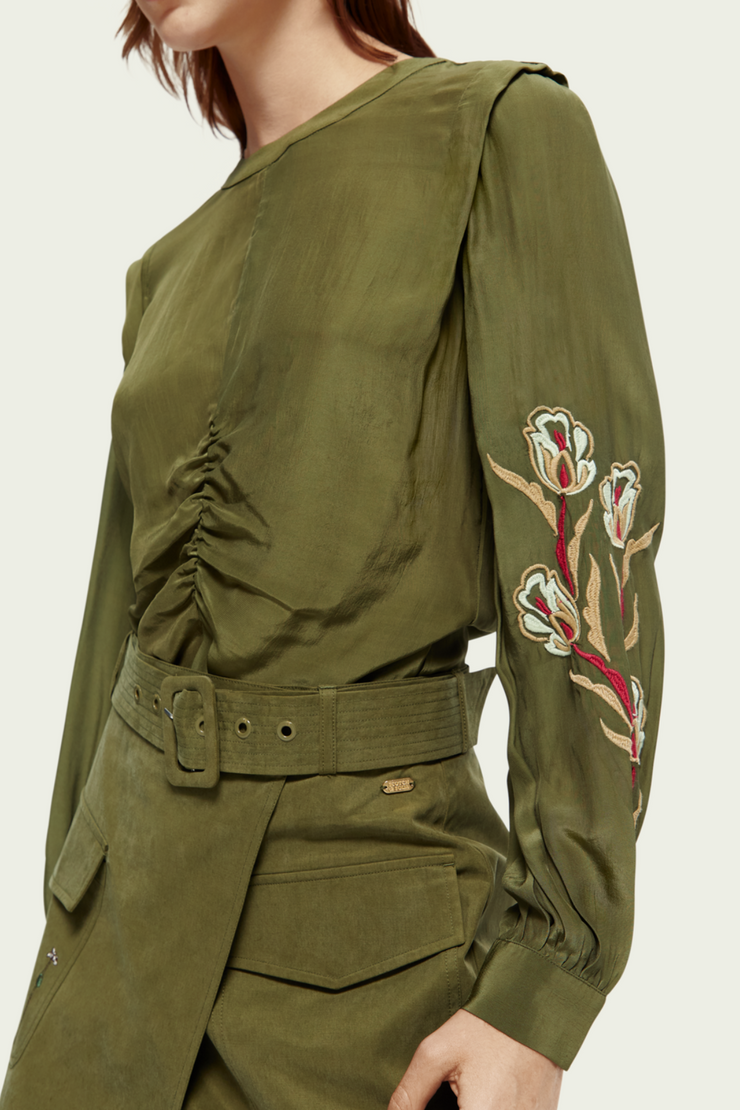 Scotch & Soda Embroidered Ruched Blouse