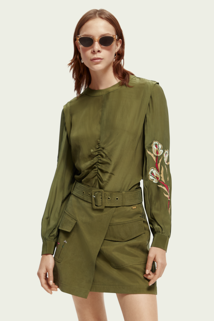 Scotch & Soda Embroidered Ruched Blouse