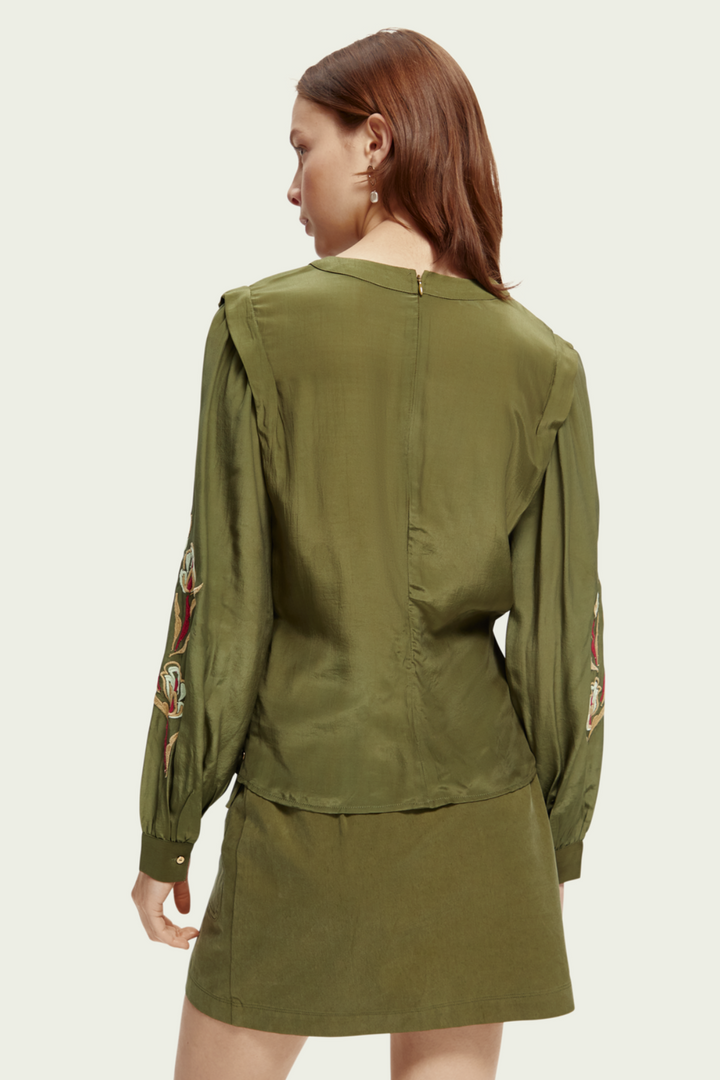 Scotch & Soda Embroidered Ruched Blouse