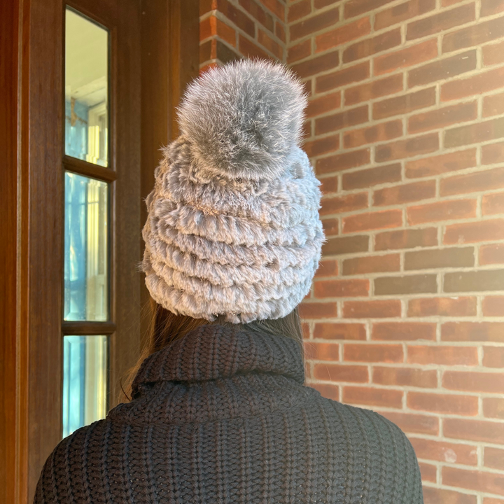 knit rabbit winter hat fox pom