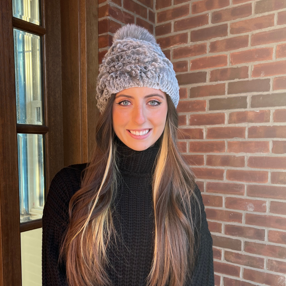 knit rabbit winter hat fox pom