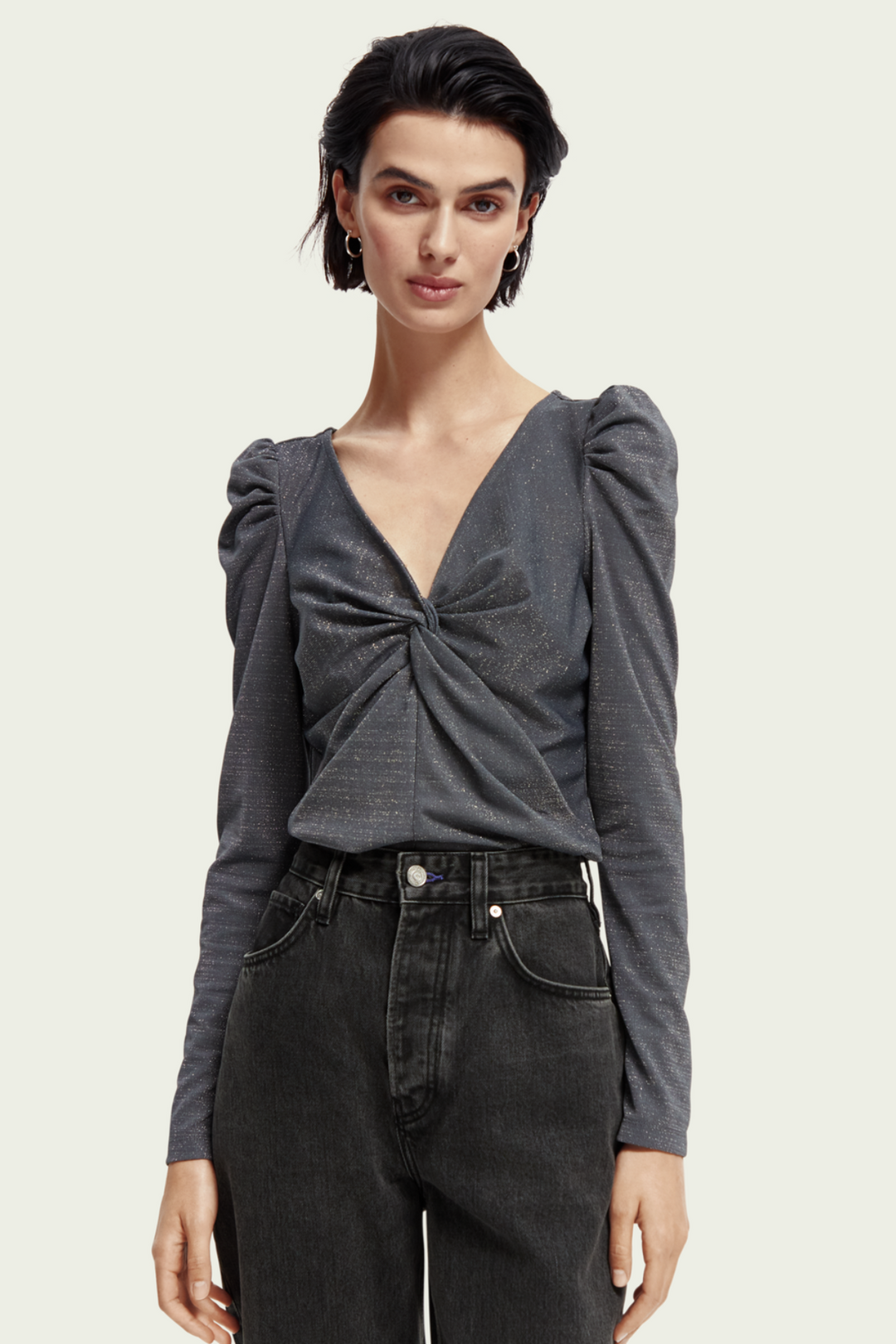Metallic twist front top