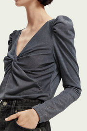 Metallic twist front top
