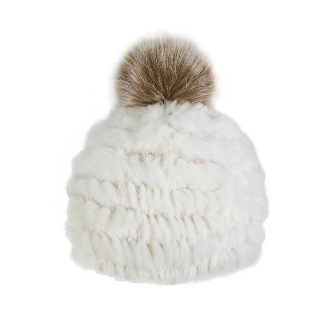 white knit rabbit hat fox pom