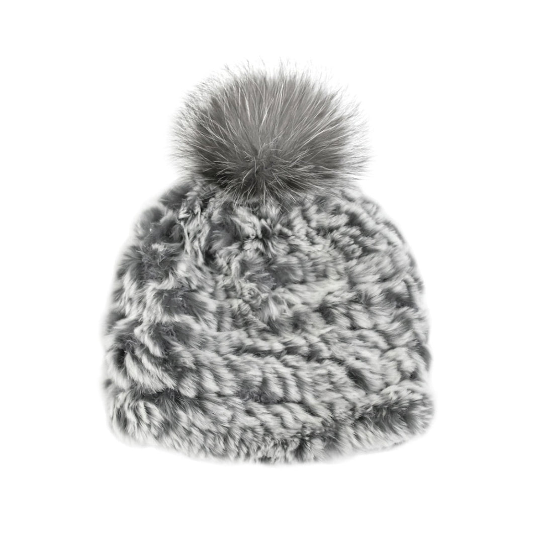 knit rabbit winter hat fox pom