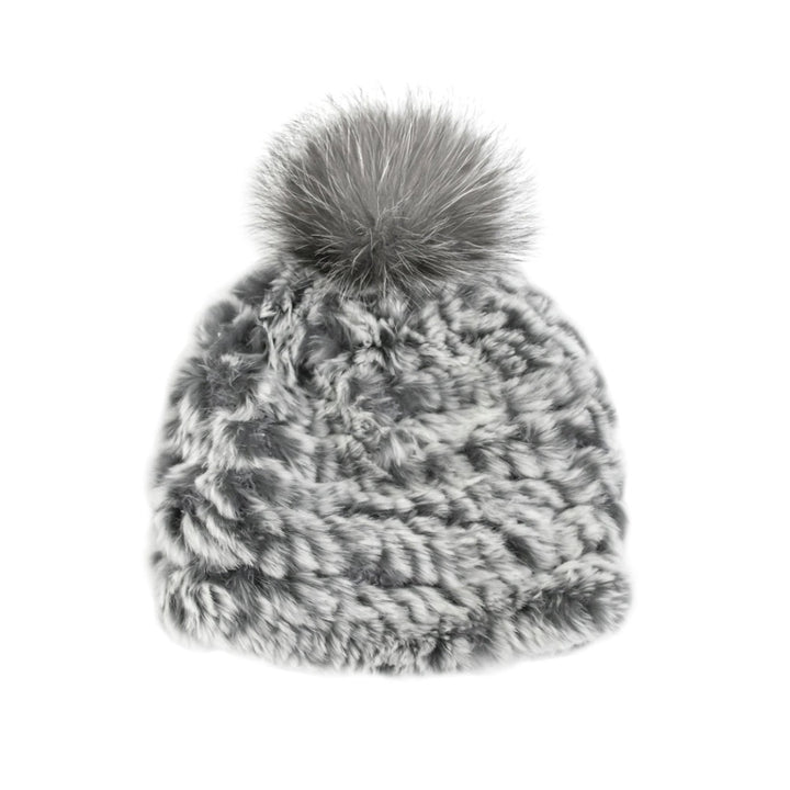knit rabbit winter hat fox pom
