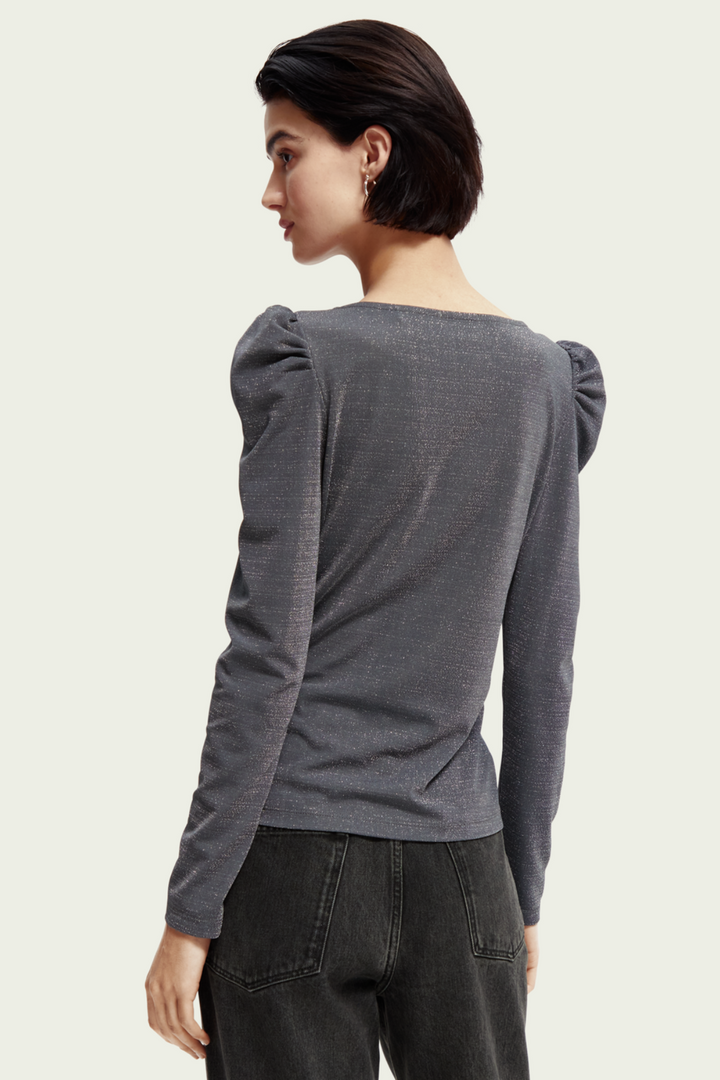 Metallic twist front top