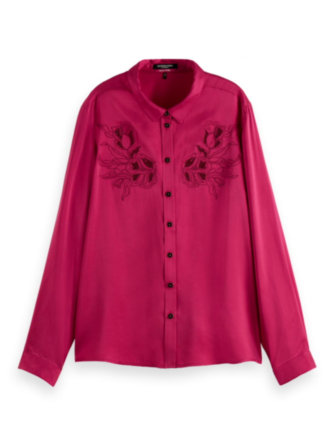 Scotch & Soda Jo Silk Embroidered Shirt in Pink