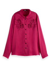 Scotch & Soda Jo Silk Embroidered Shirt in Pink